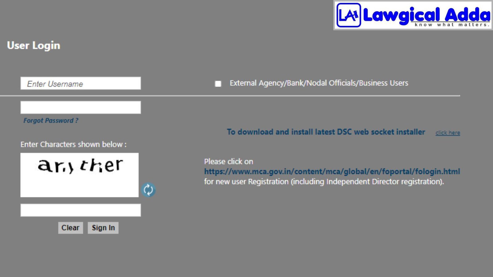 User login for LLP registration